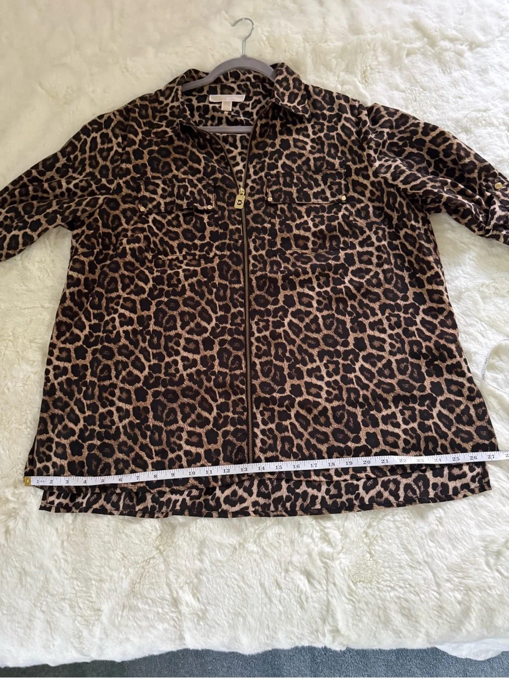 MICHAEL Michael Kors Leopard Print Zip Front Jacket Blouse Women’s 1X Plus Size